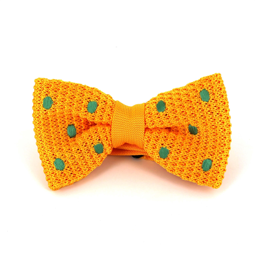 Yellow Knit Bow Tie with Green Polka Dots