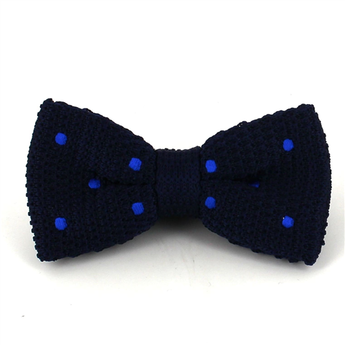 Blue Polka Dot Knit Bow Tie