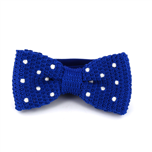 Blue Polka Dot Knit Bow Tie