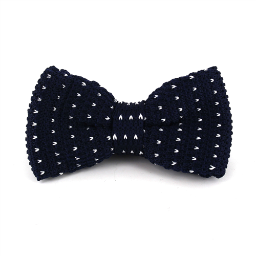 Blue Knit Bow Tie with White Dots