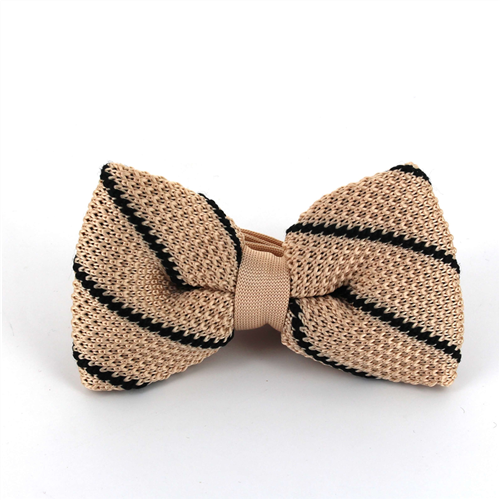 Beige Knitted Bow Tie with Black Stripes