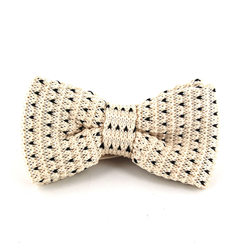White Knitted Bow Tie with Black Dots