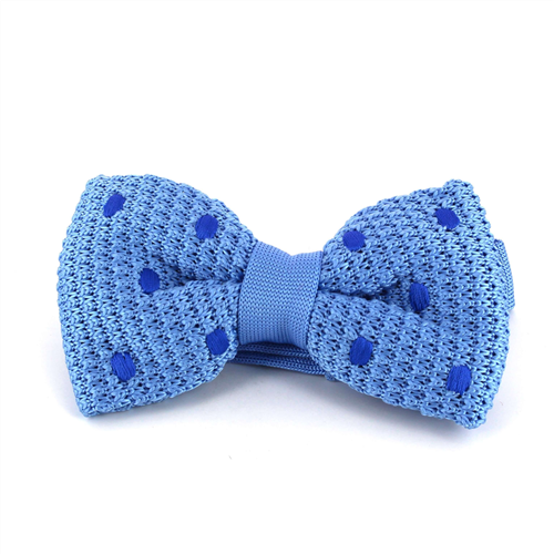 Sky Blue Polka Dot Knit Bow Tie