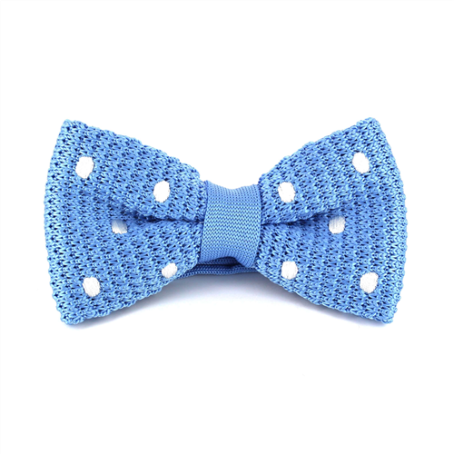 Sky Blue Polka Dot Knit Bow Tie