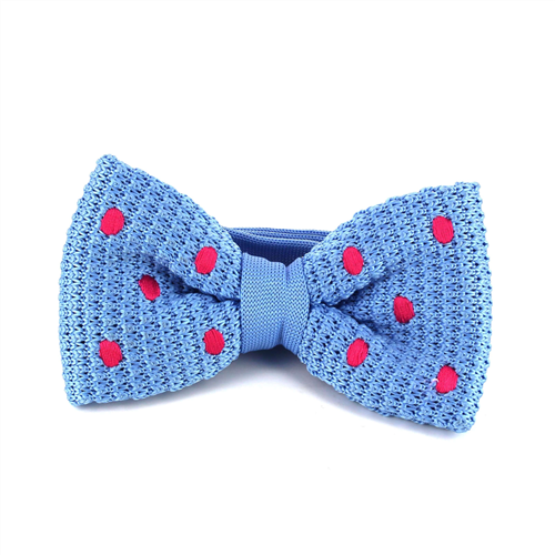 Sky Blue Polka Dot Knit Bow Tie in Magenta