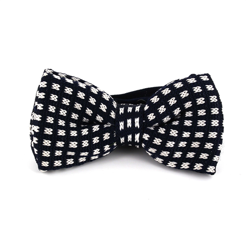 Blue and White Checkered Knit Bow Tie