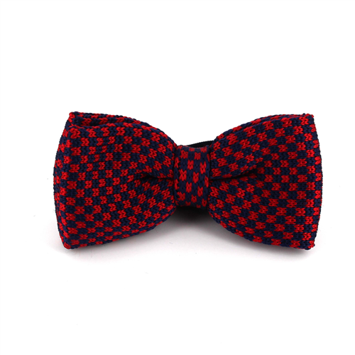 Blue and Red Checkered Knit Bow Tie