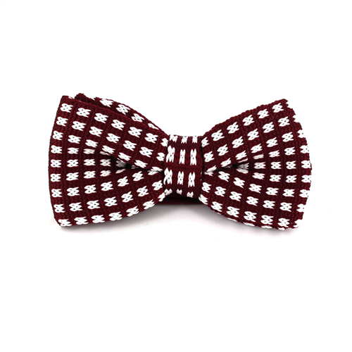 Crimson and White Checkered Knit Bow Tie