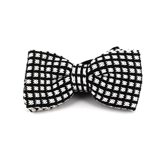 Black and White Checkered Knit Bow Tie
