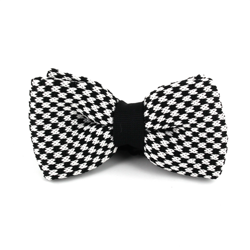 Black and White Checkered Knit Bow Tie