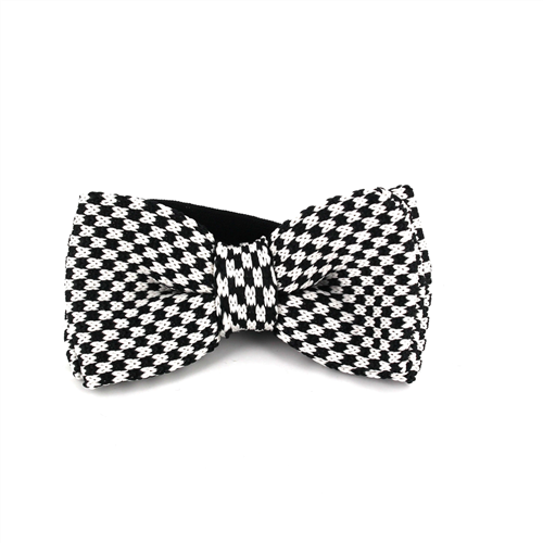 Black and White Checkered Knit Bow Tie