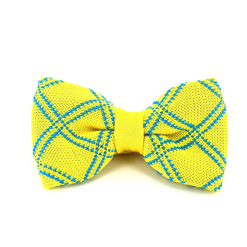 Yellow Checkered Knit Bow Tie