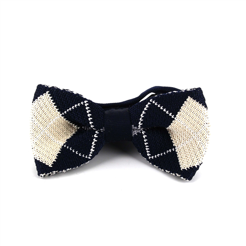 Blue and White Checkered Knit Bow Tie