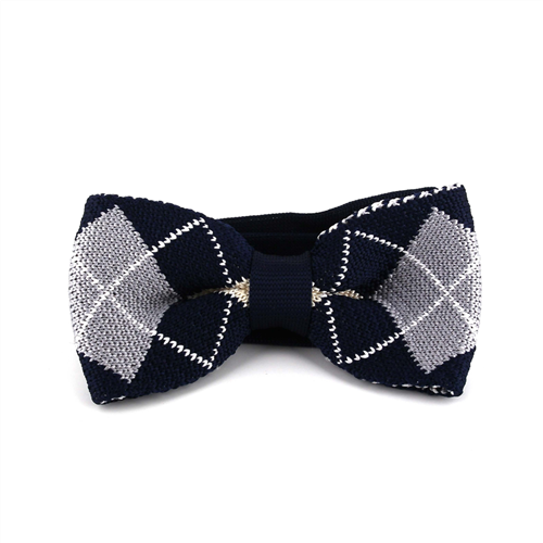 Blue and Gray Checkered Knit Bow Tie