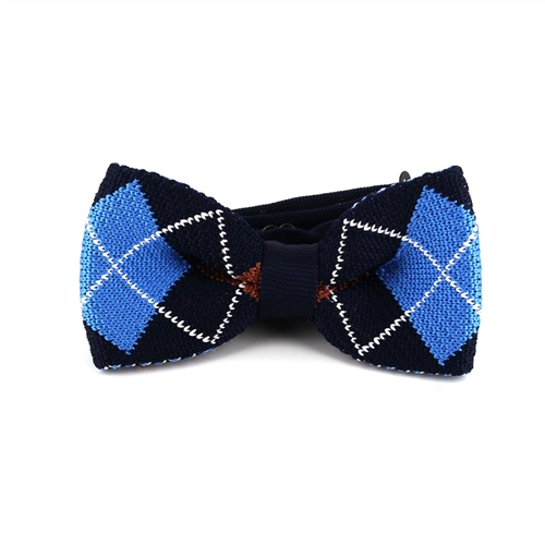 Blue Checkered Knit Bow Tie