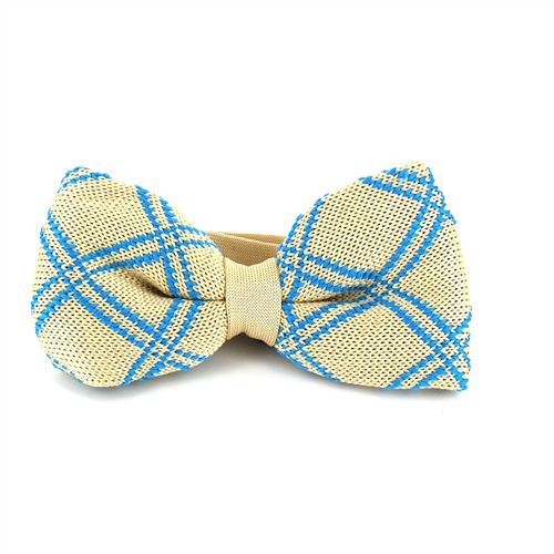 Beige Check Knit Bow Tie
