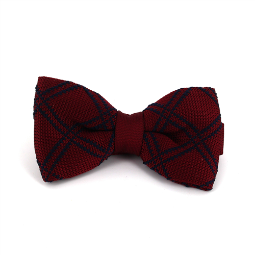 Crimson Checkered Knit Bow Tie