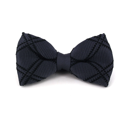 Grey Checkered Knit Bow Tie