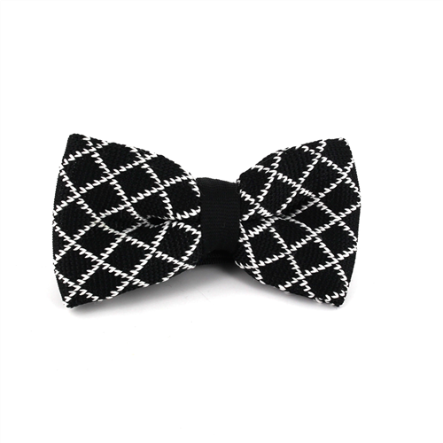 Black and White Checkered Knit Bow Tie