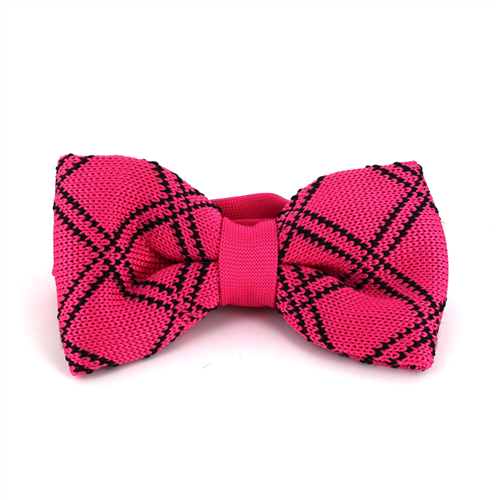 Pink Checkered Knit Bow Tie