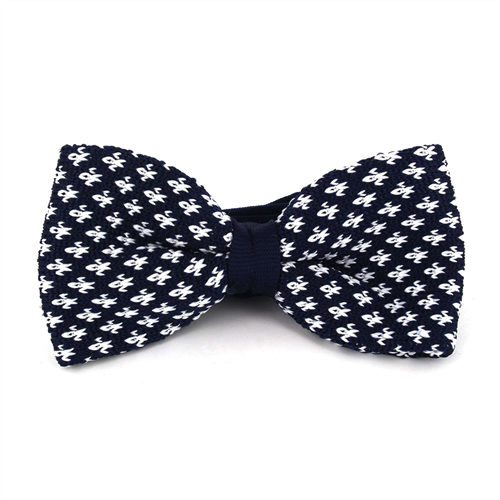 Blue and White Fleur-de-Lis Knit Bow Tie