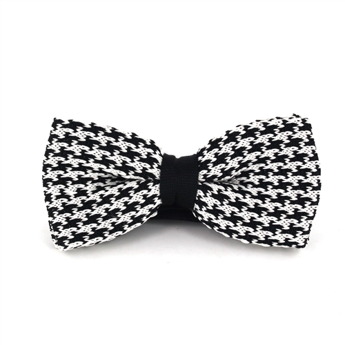 Black and White Fleur-de-Lis Knit Bow Tie