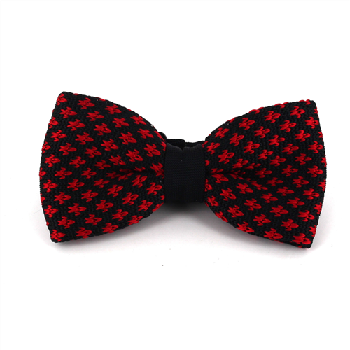 Black and Red Fleur-de-Lis Knit Bow Tie