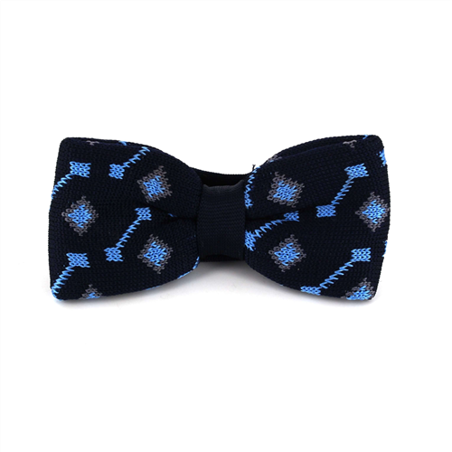 Blue Geometric Pattern Knit Bow Tie