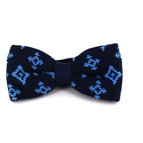 Blue Geometric Pattern Knit Bow Tie