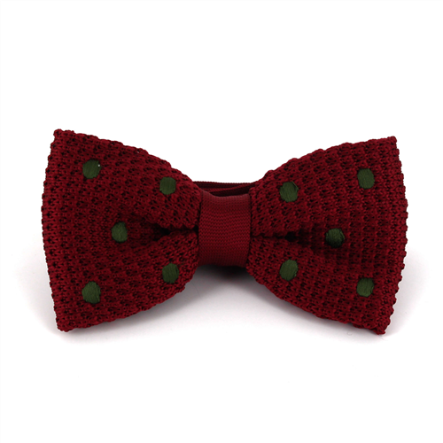 Dark Green Polka Dot Burgundy Knit Bow Tie