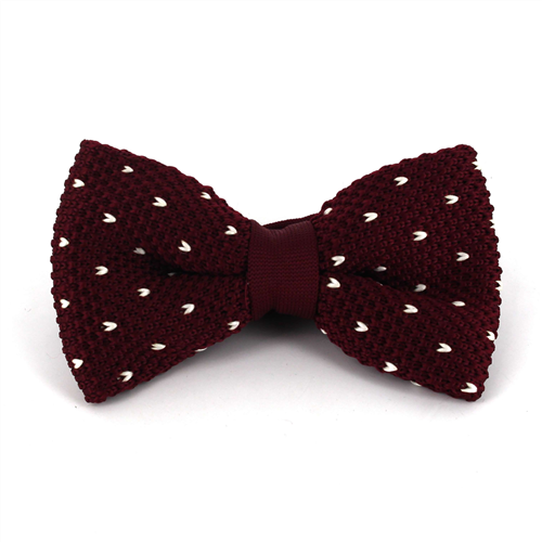 Crimson Knitted Bow Tie with White Dots