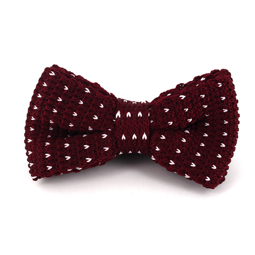 Crimson Knit Bow Tie with White Dots