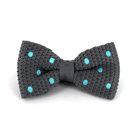 Grey Polka Dot Knit Bow Tie in Turquoise