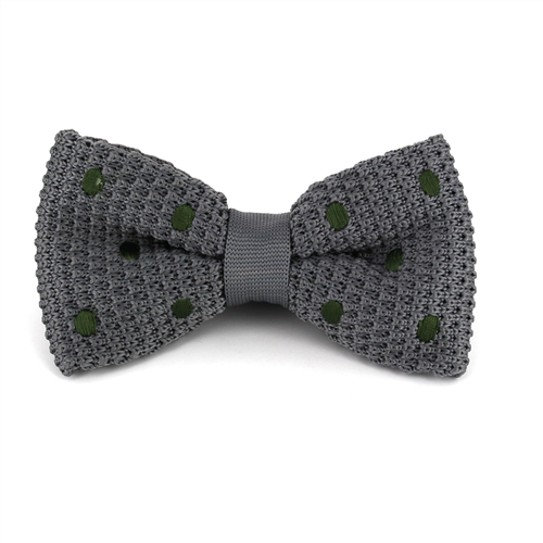 Dark Green Polka Dot Grey Knit Bow Tie