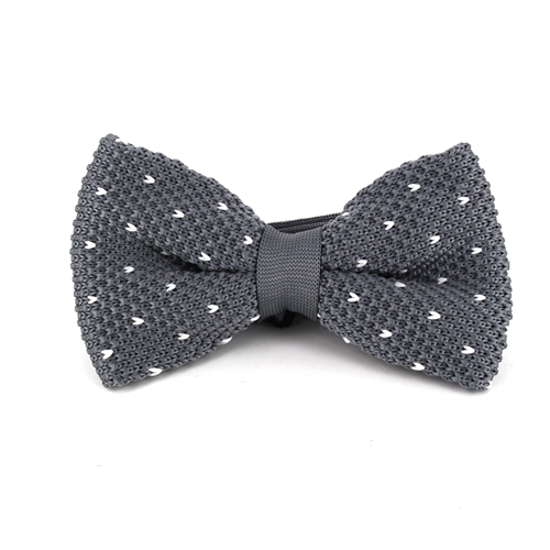 Grey Knit Bow Tie with White Dots