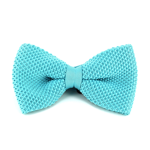Solid Aqua Blue Knit Bow Tie