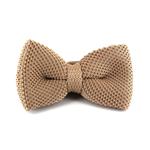 Beige Solid Knit Bow Tie