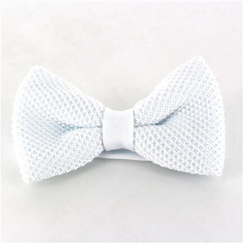 White Solid Knit Bow Tie
