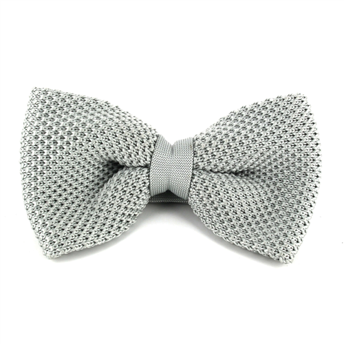 Light Grey Solid Knit Bow Tie