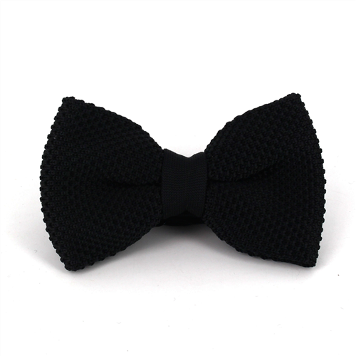 Black Solid Knit Bow Tie