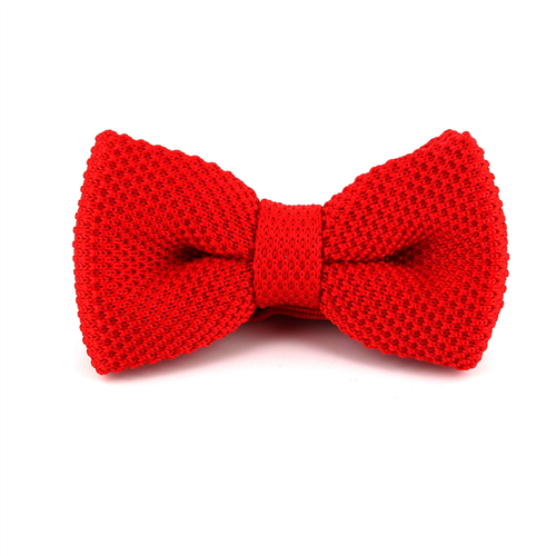 Solid Red Knit Bow Tie