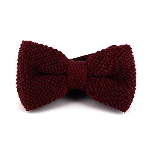 Burgundy Red Solid Knit Bow Tie