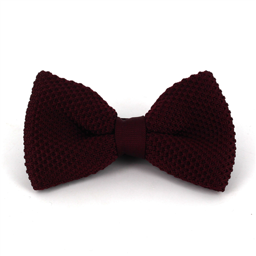 Burgundy Red Solid Knit Bow Tie