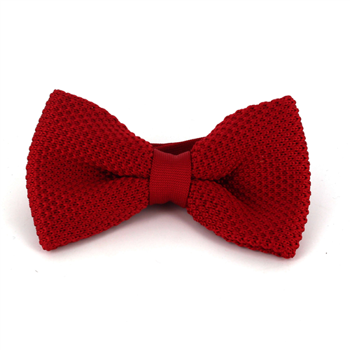 Solid Carmine Red Knit Bow Tie