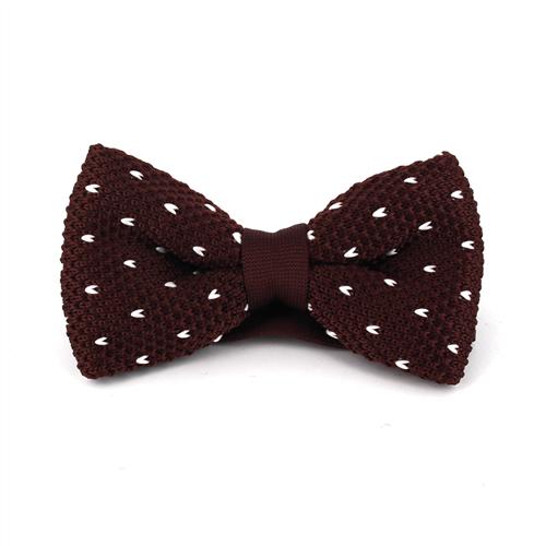 Brown Knitted Bow Tie with White Dots