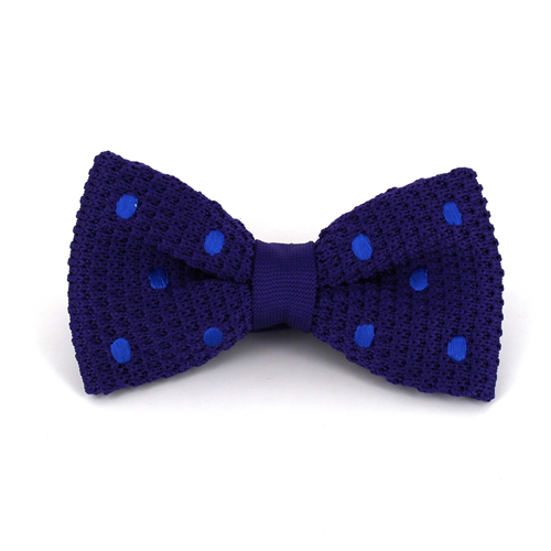 Purple Knitted Bow Tie with Blue Polka Dots
