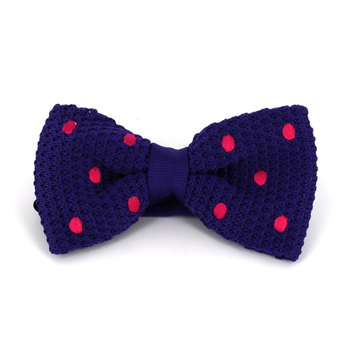 Purple Knit Bow Tie with Magenta Polka Dots