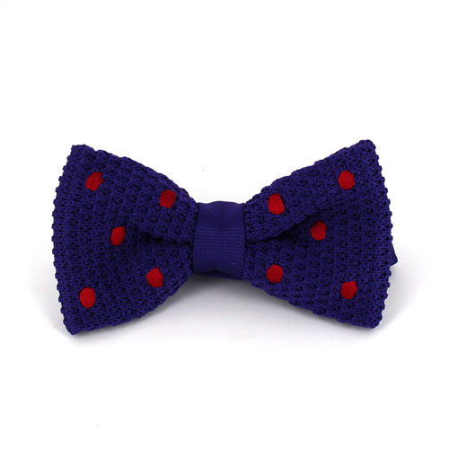 Purple Knit Bow Tie with Red Polka Dots