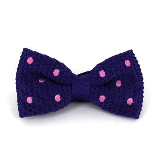 Purple Knit Bow Tie with Pink Polka Dots