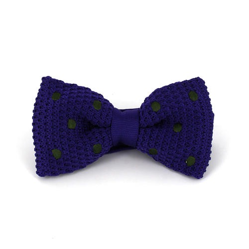 Purple Knit Bow Tie with Dark Green Polka Dots